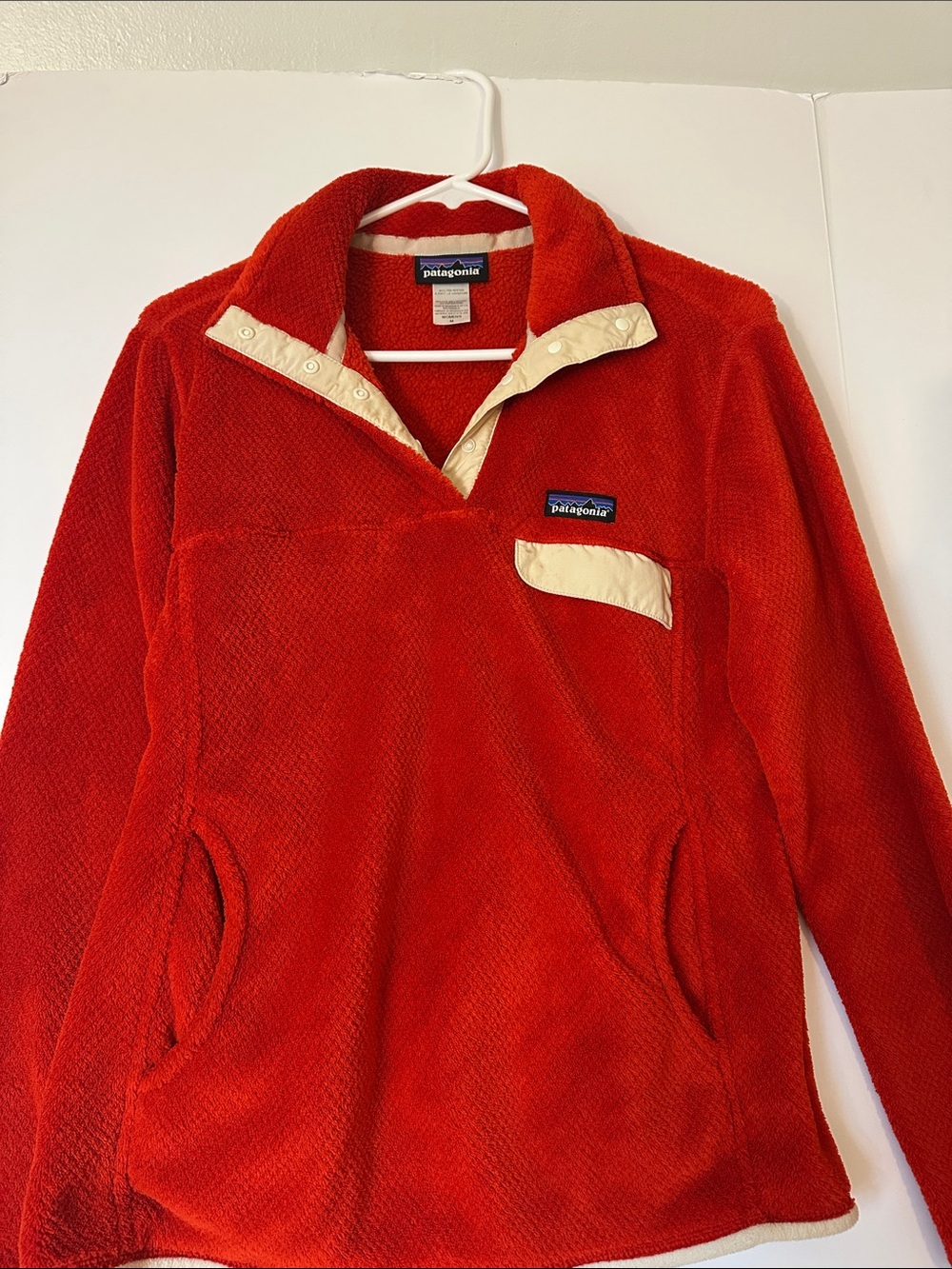 Patagonia Red Snap-T Style Fleece Pullover with Cream Trim